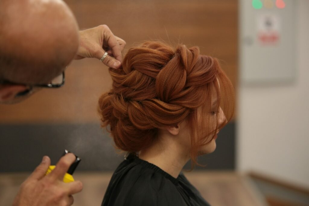 Long hair being twisted into a heatless style